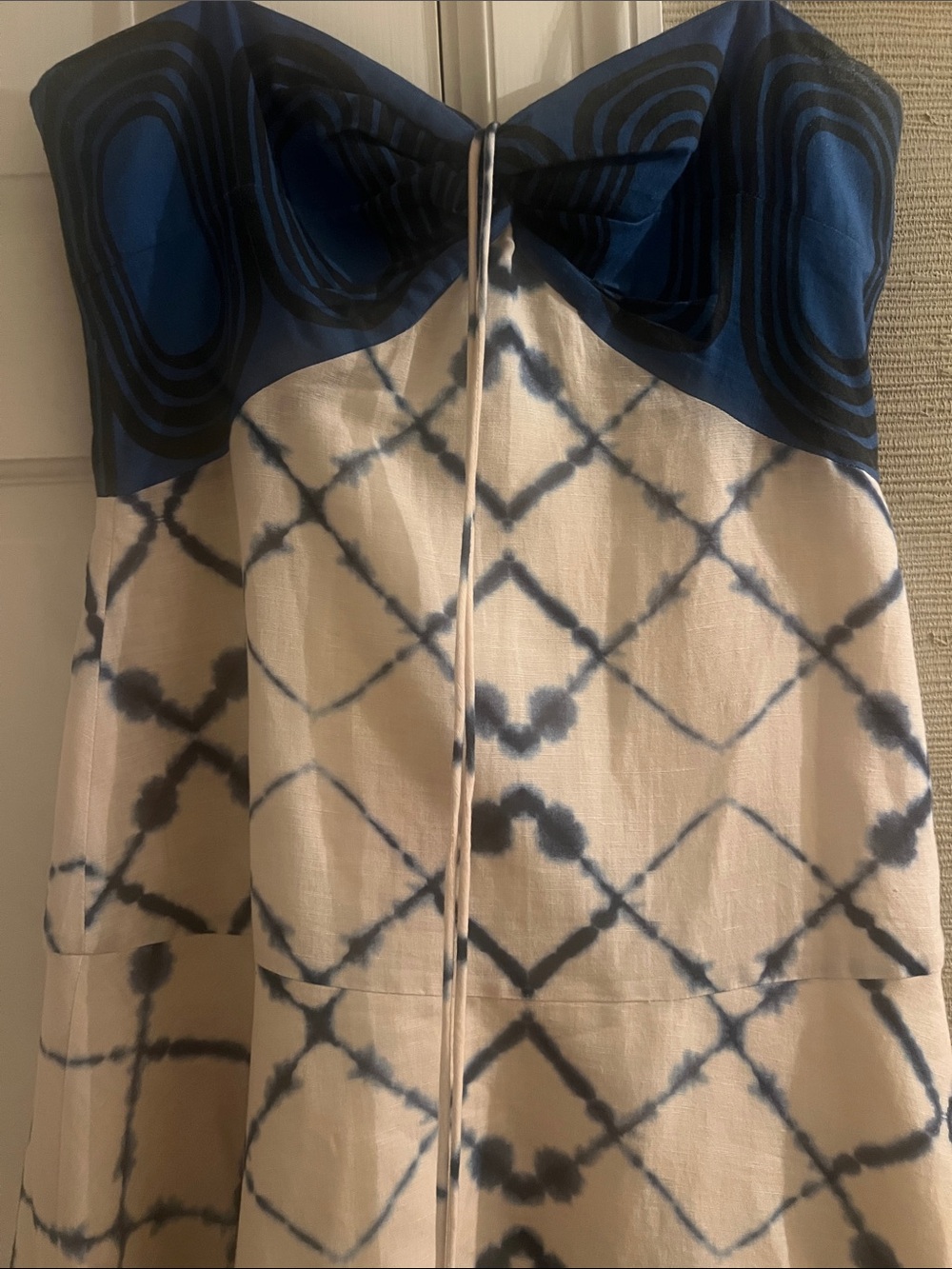 Alexis Nuri midi Cotten Linen Midi Dress Blue and Cream tye dye Moda Operandi - Picture 7 of 12
